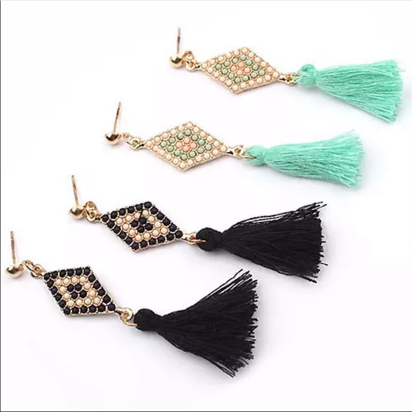 • Madison • Geometric Tassel Earrings - Picture 3 of 4